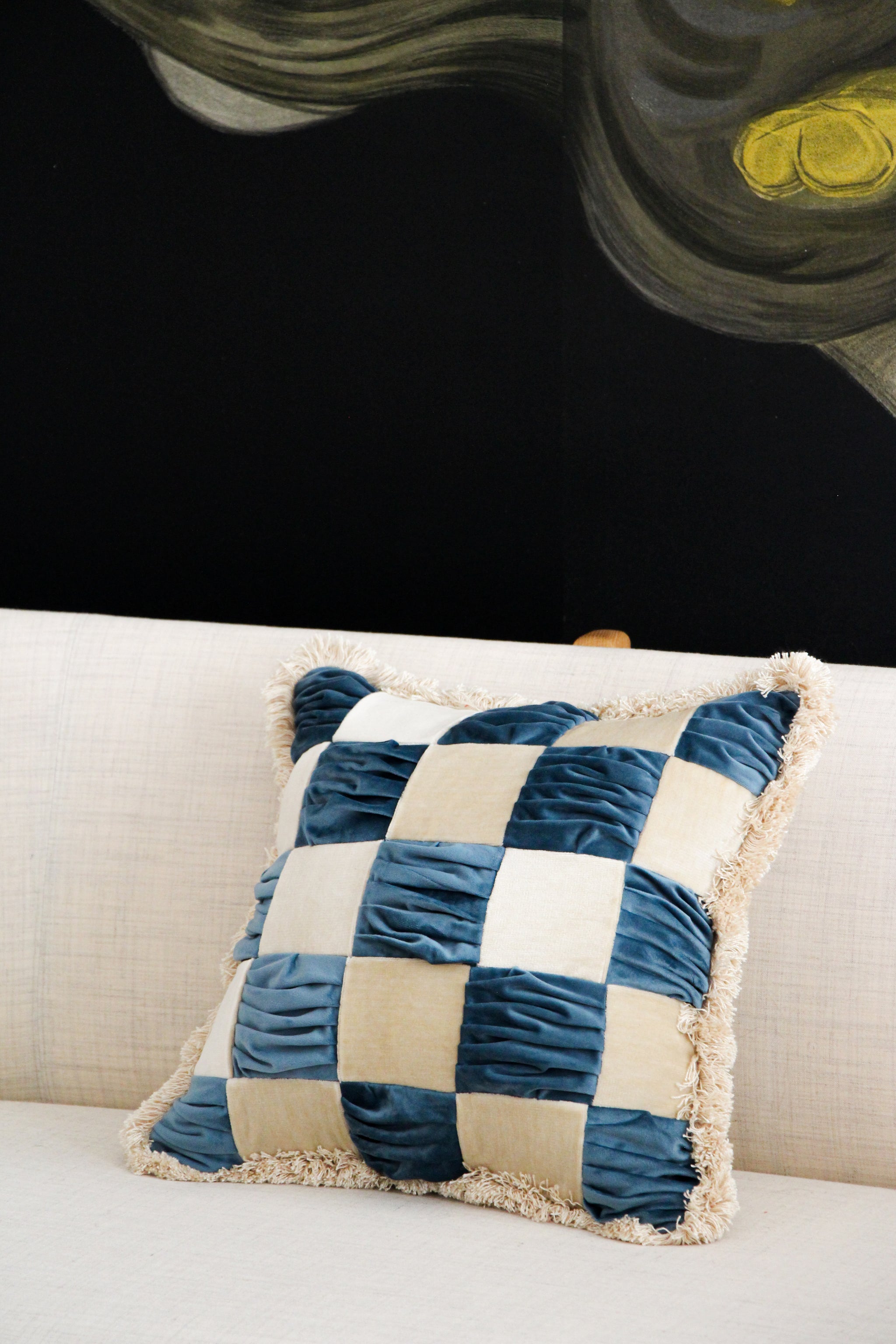 The Collab Set: Special Patchwork Blue and Cream Velvet Cushion x
